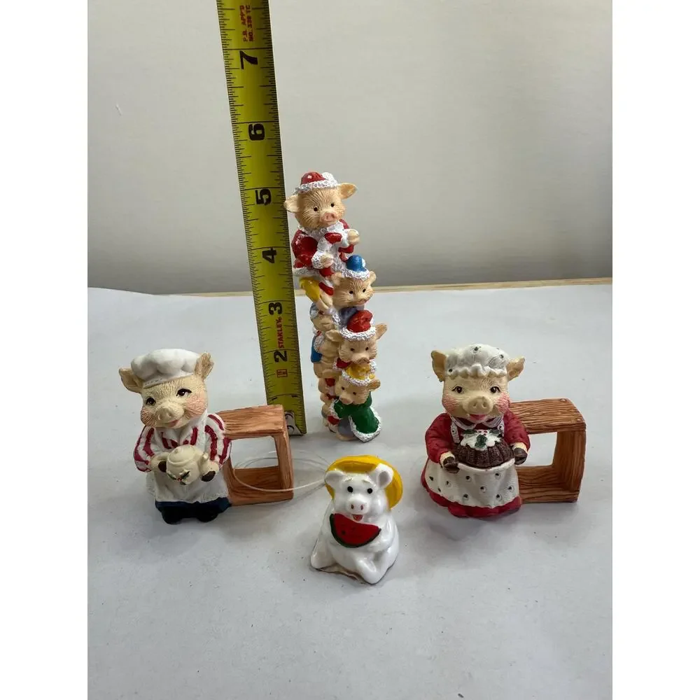 Set of 4 Vintage Christmas Pigs, Festive Holiday Figurines, Farmhouse Decor